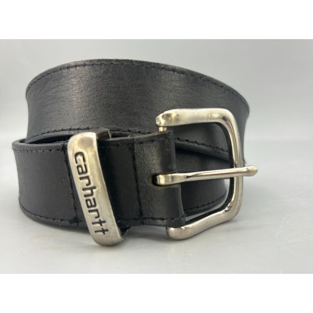 Carhartt Black Leather Belt With Silver Buckle Mens Size 59" Durable & Stylish